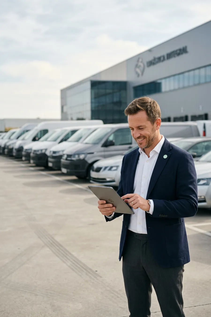 Fleet manager checking vehicles on a tablet